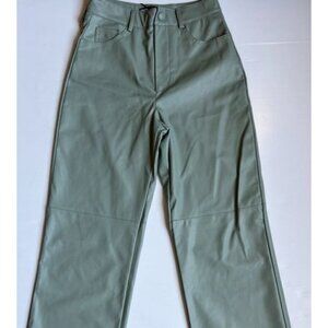 Zara Faux Leather Pants High Waisted Straight Leg light green Womens Sz sS22